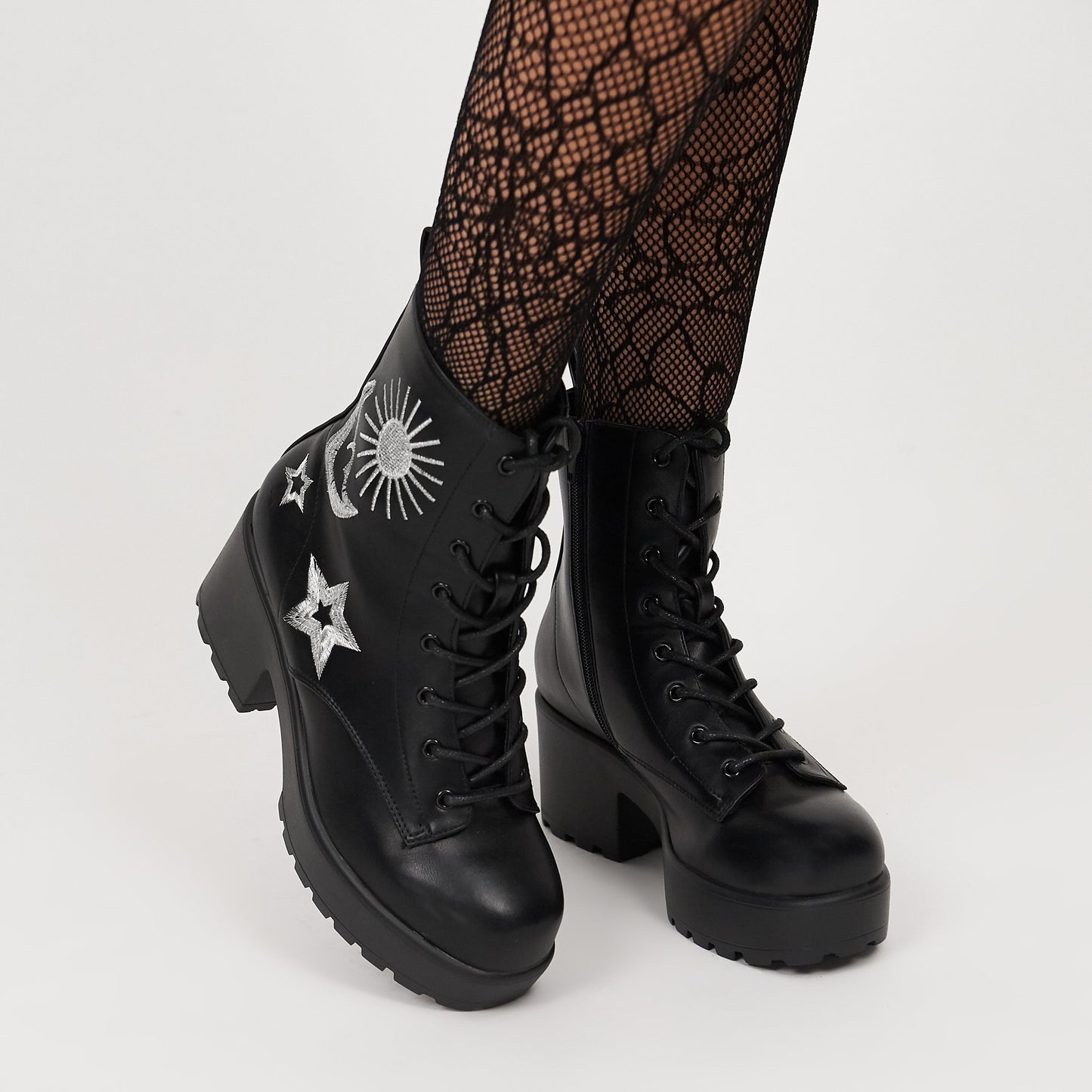 Astro Silver Star & Moon Chunky Boots