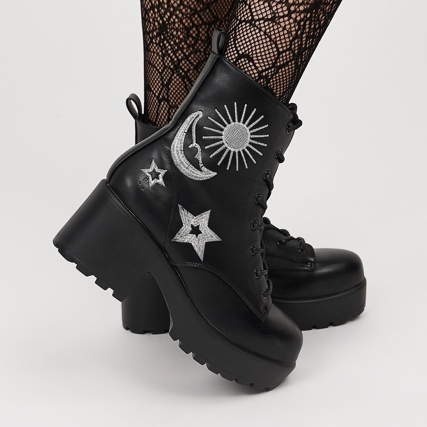 Astro Silver Star & Moon Chunky Boots