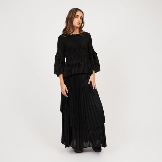 Bespoke Noctura Black Pleated Top and Skirt Co ord- One Size