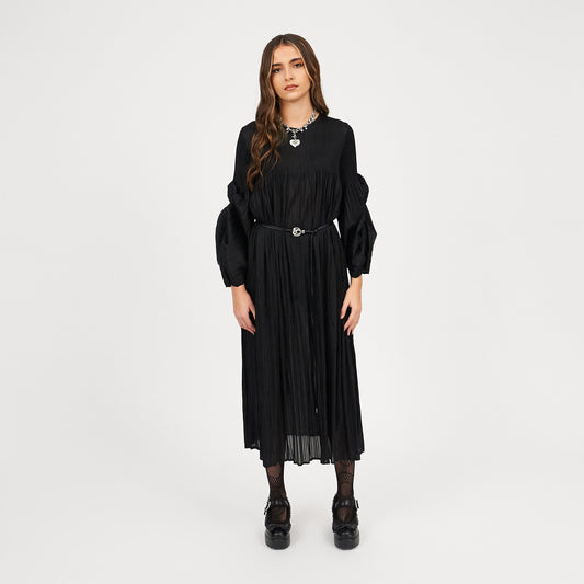 Bespoke Penumbra Black Pleated Midi Dress- One Size