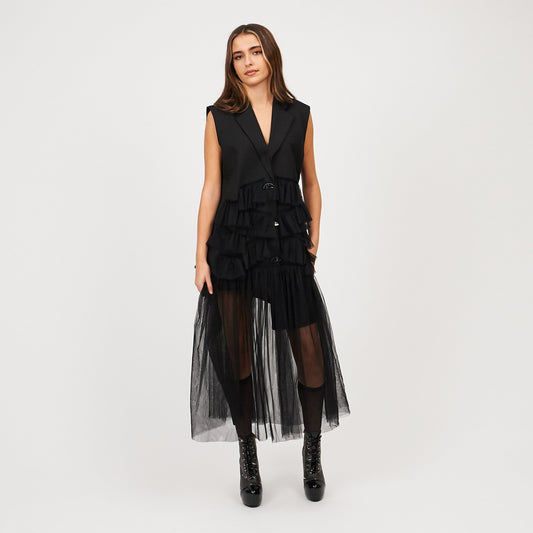 Bespoke Supernal Black Tulle Blazer Dress- One Size