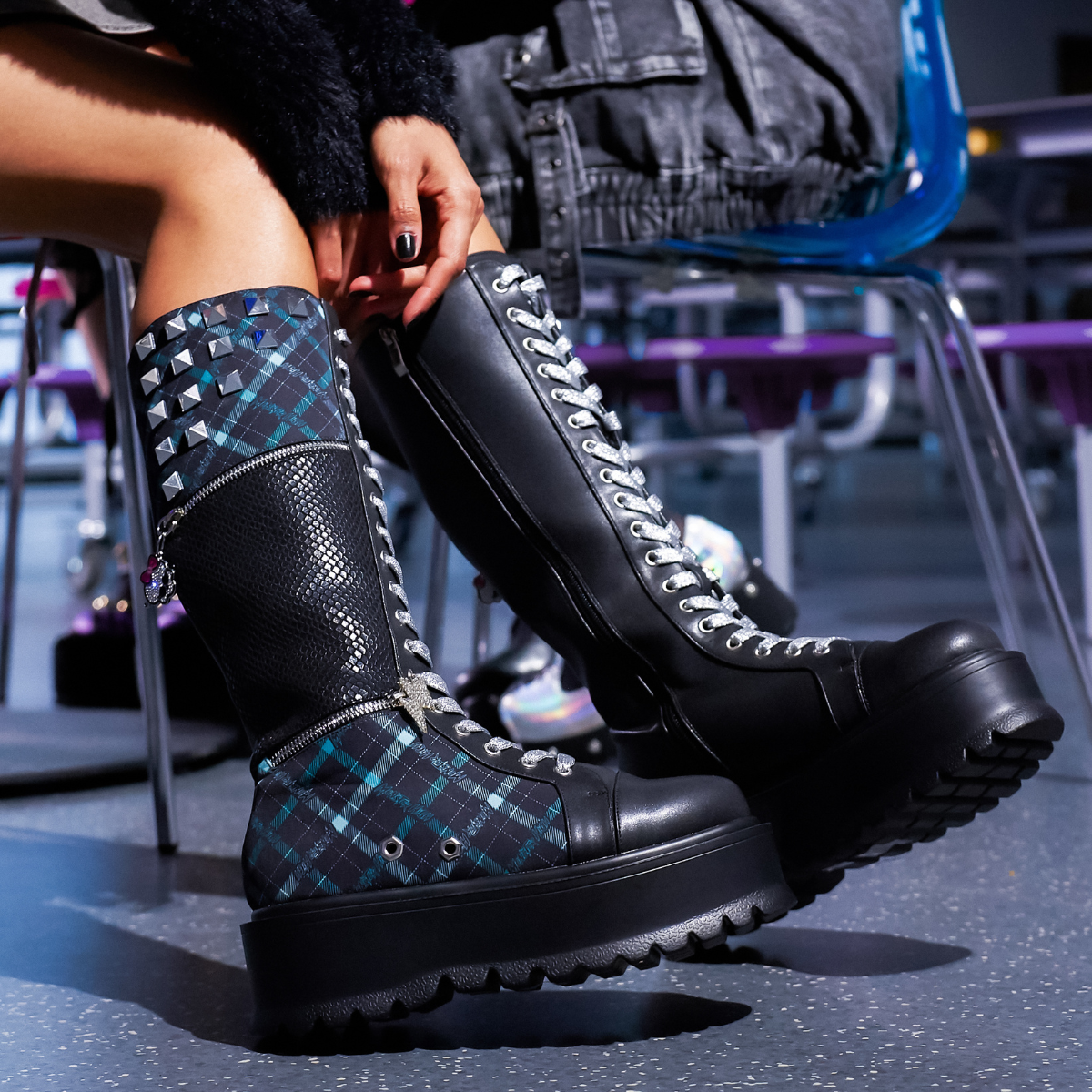 Frankie Stein Firecracker Long Platform Boots - Green