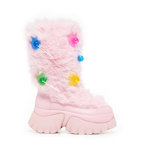 Hairy Lollipop Snow Boots-  Candy Pink