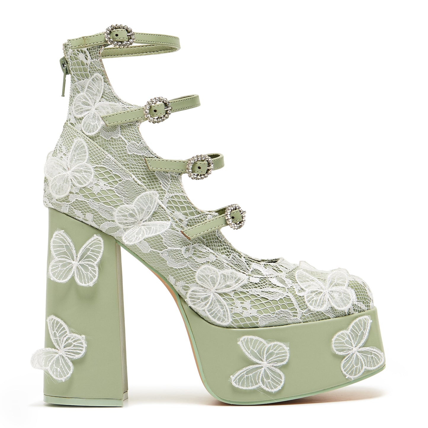 Wild Lotus Butterfly Lace Platform Heels - Green