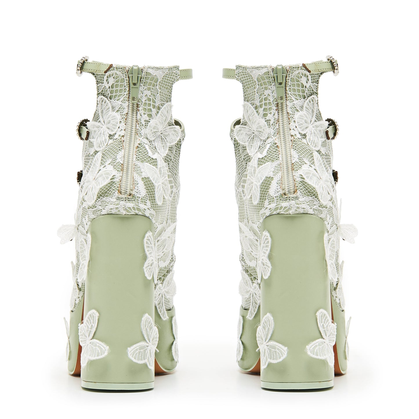 Wild Lotus Butterfly Lace Platform Heels - Green