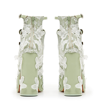 Wild Lotus Butterfly Lace Platform Heels - Green