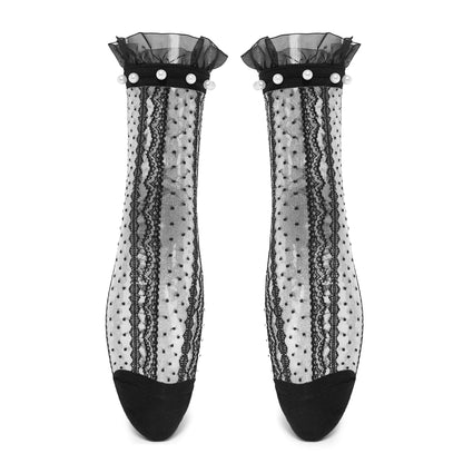 Flutterby Pearl Lace Black Socks