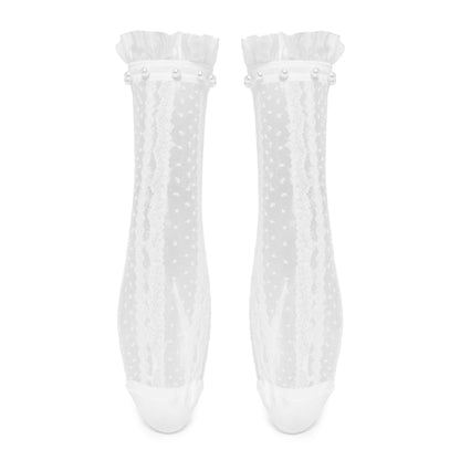 Flutterby Lace Pearl White Socks