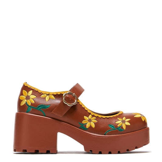Tira Brown Mary Janes ‘Sunflower Edition'